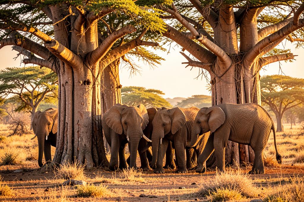 Baobab trees rising above the Tarangire landscape